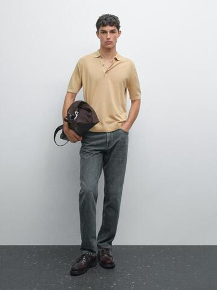 Massimo Dutti Трикотажное поло с короткими рукавами, желтый