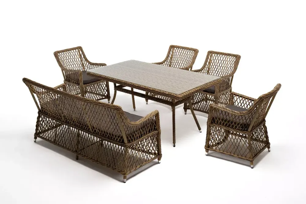 "Катания" обеденная группа плетеная на 6 персон, цвет соломенный