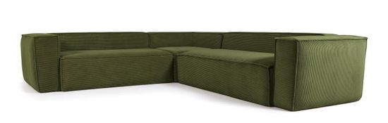 4-местный угловой диван Blok La Forma в зеленом толстом вельвете 290 x 290 см