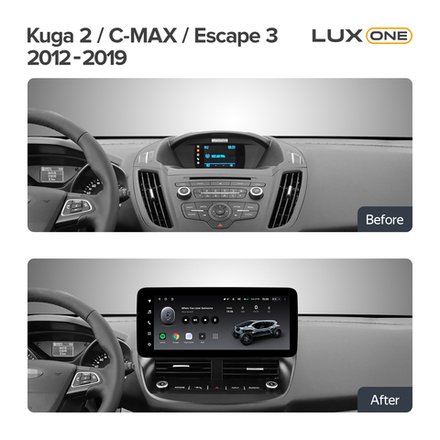 Магнитола для Ford Kuga 2 2013-2019 - Teyes LUX ONE 360 монитор 12.3" 2K QLED на Android 10, CarPlay, 4G SIM-слот, 6/128 ГБ, 4 камеры в комплекте