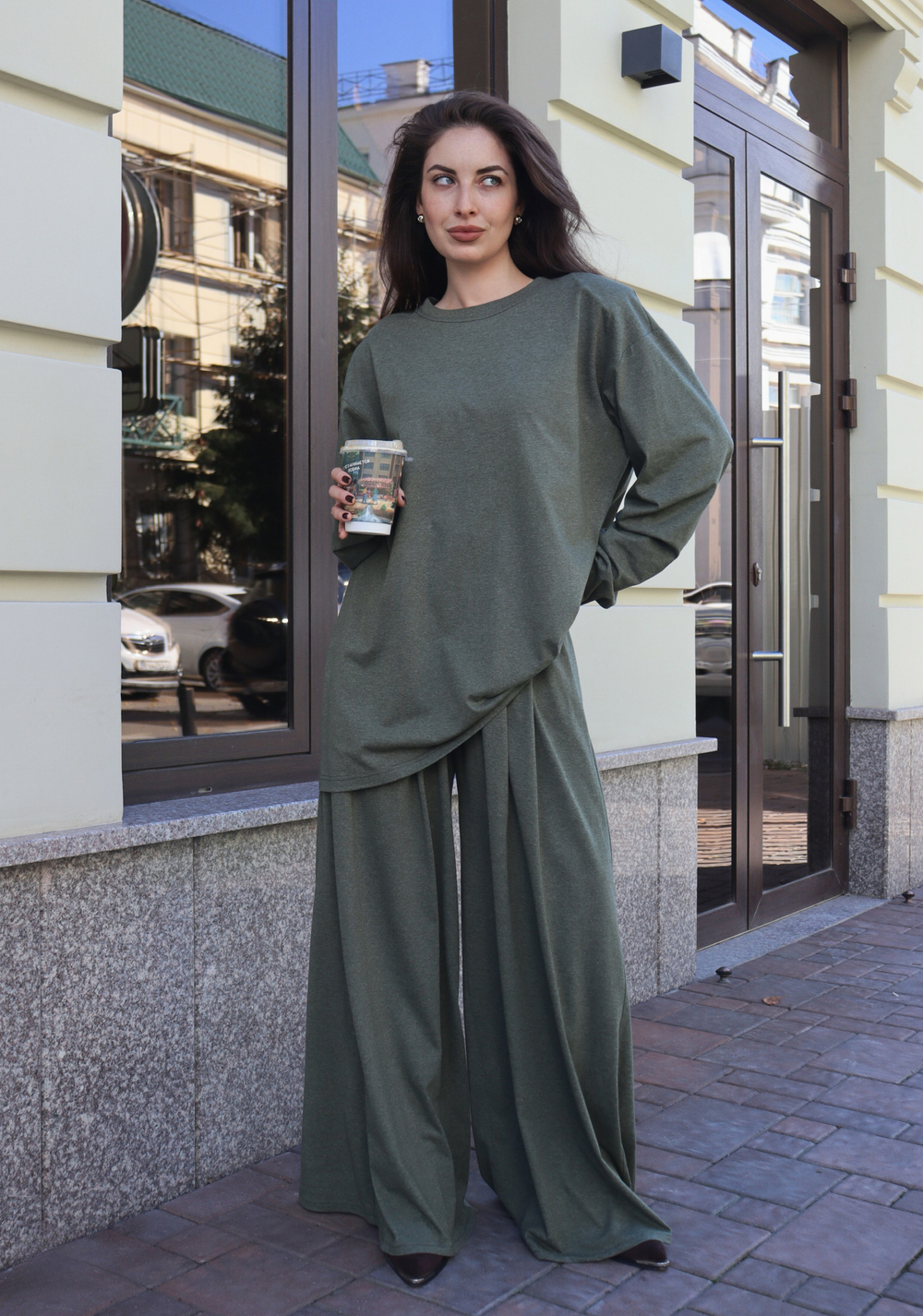 Костюм из трикотажа удлиненный Лонг и брюки