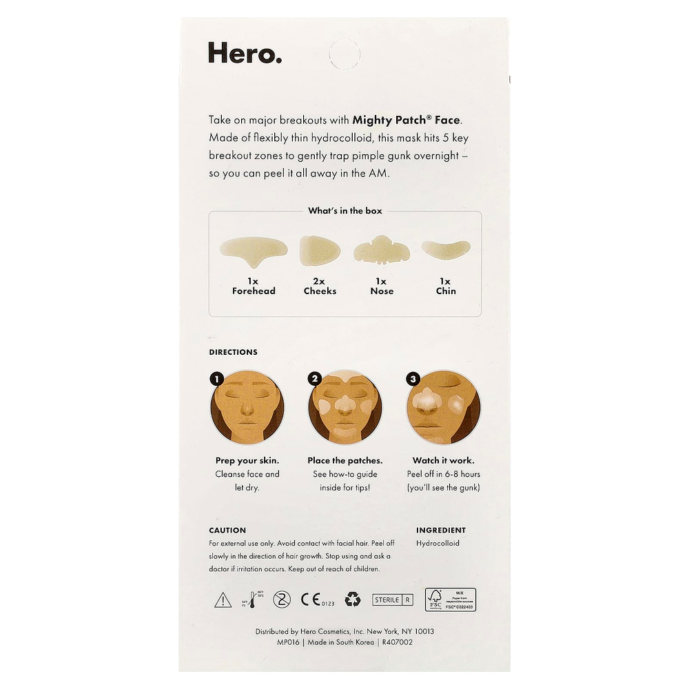 Hero Cosmetics, Mighty Patch®, патчи для лица, жирной и комбинированной кожи, 5 гидроколлоидных патчей