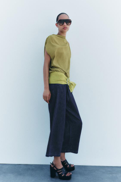 ZARA ТОП АСИММЕТРИЧНОГО КРОЯ В СТИЛЕ РУСТИК, СВЕТЛО-ОЛИВКОВЫЙ