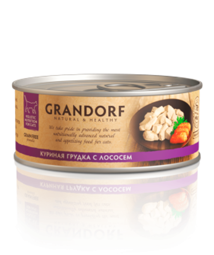 Grandorf 70г Влажный корм для кошек Chicken &amp; Salmon, беззерновой, куриная грудка с лососем