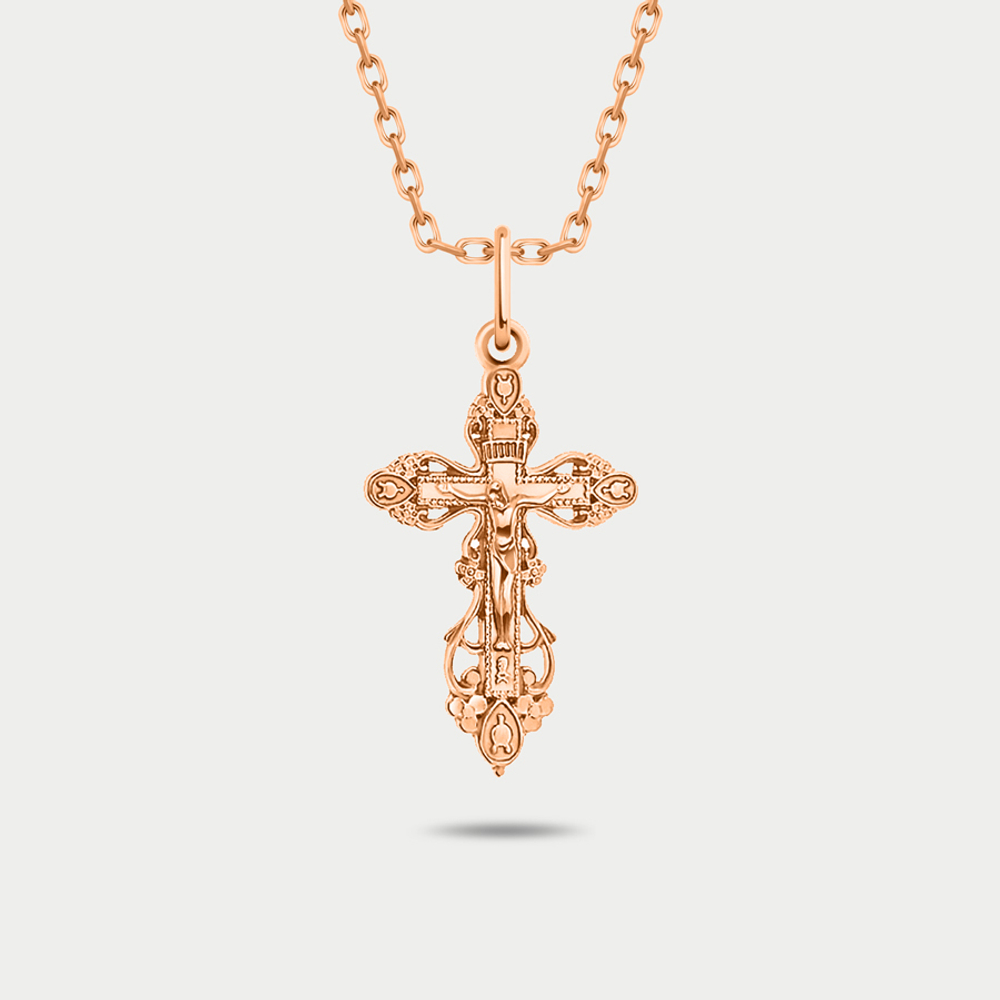 Крест женский православный из розового золота 585 пробы без вставок (арт. 3049)