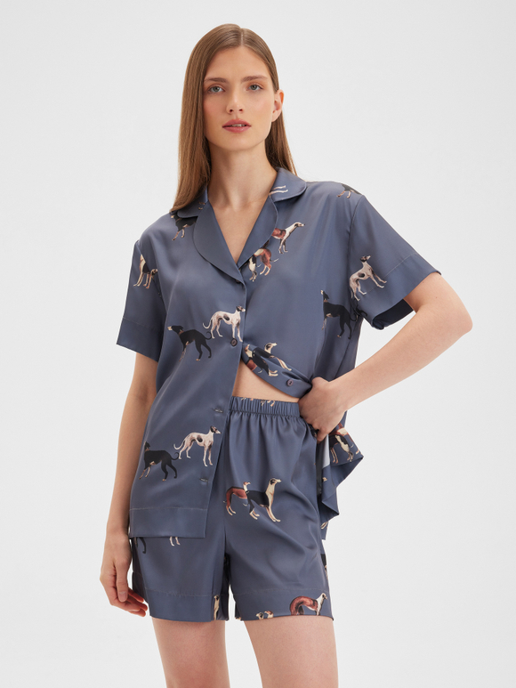 Шелковые шорты с борзыми графит