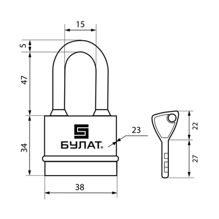 Замок навесной всепогодный Булат ВС 3-Н35-01, d 5 мм, 5 ключей