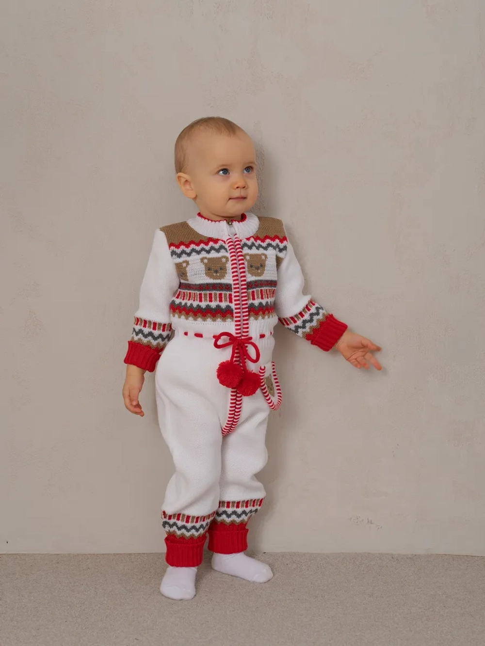 Вязаный комбинезон для новорожденных и малышей на молнии