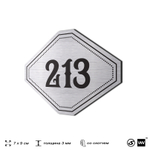 Номерок на дверь квартиры 213, для кабинета, офиса, шильдик 9 х 7 см, серебристый, Айдентика Технолоджи