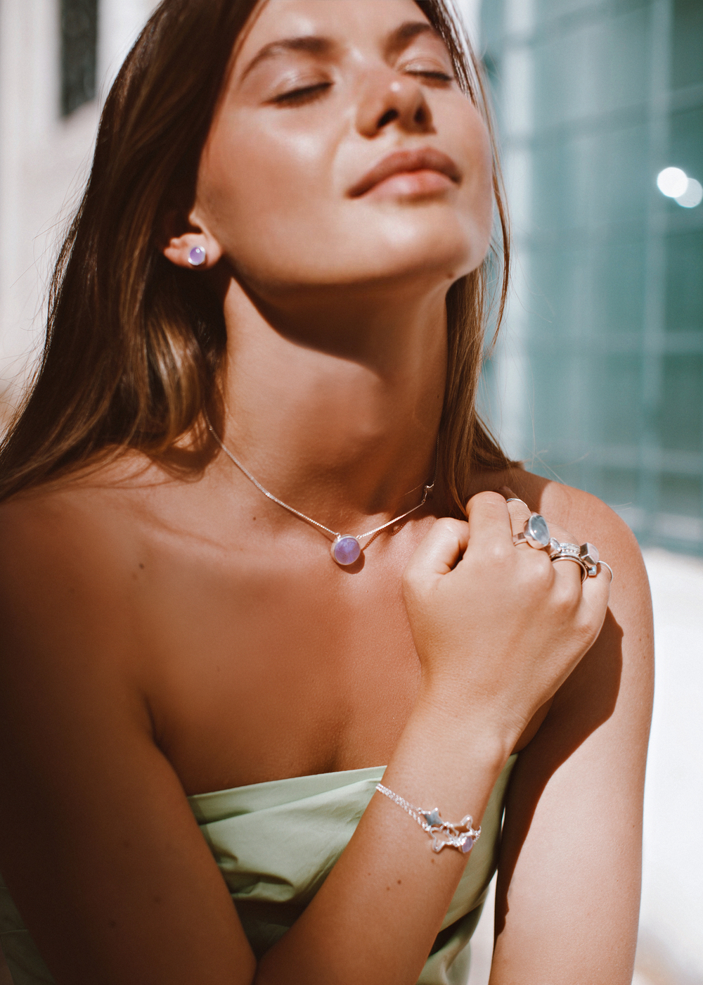 Колье «Трилистник» с лавандовым аметистом