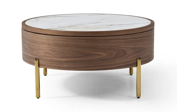 Журнальный столик Slide Ø80х40 см со сдвижной столешницей, белая керамика