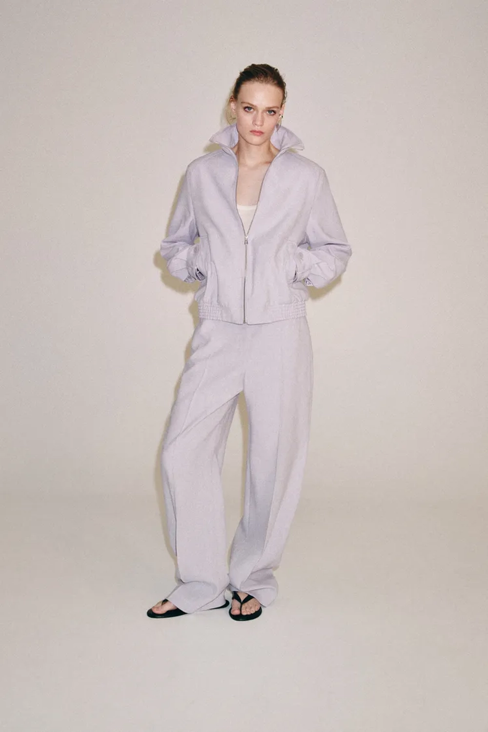 ZARA БОМБЕР ИЗ СМЕСОВОГО ЛЬНА — ZW COLLECTION, ЦВЕТ МАЛЬВЫ