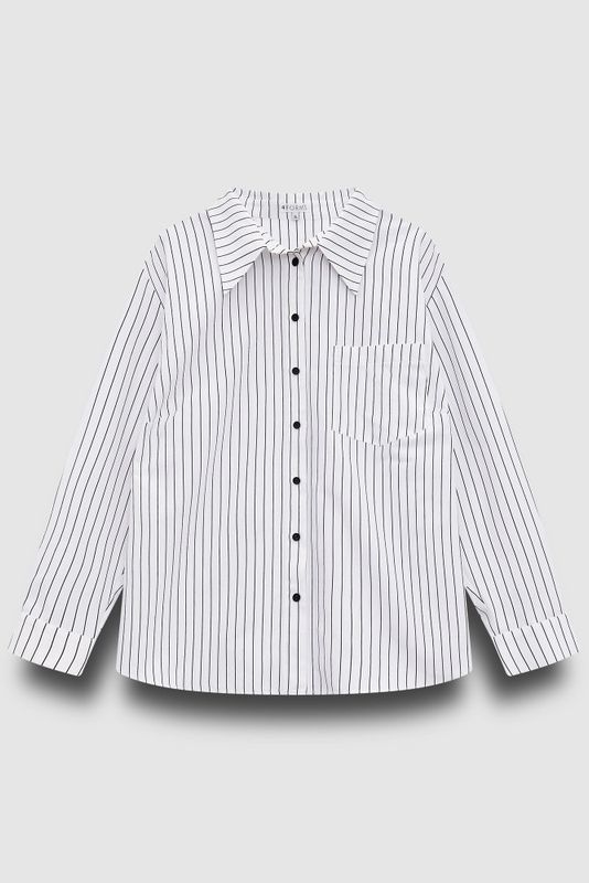 Рубашка удлиненная, белая в черную полоску