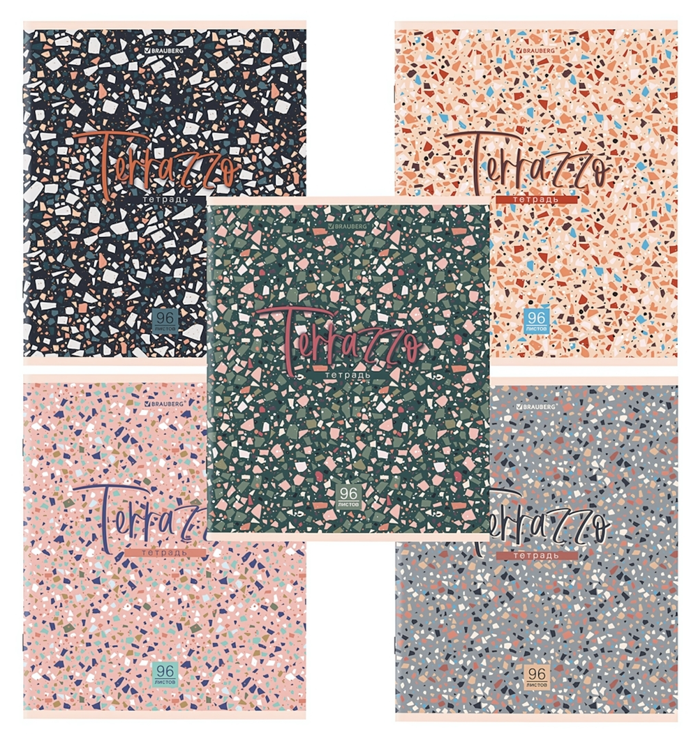 Тетрадь А5 96л. клетка "Terrazzo" скоба, обложка картон, микс в спайке (BRAUBERG)