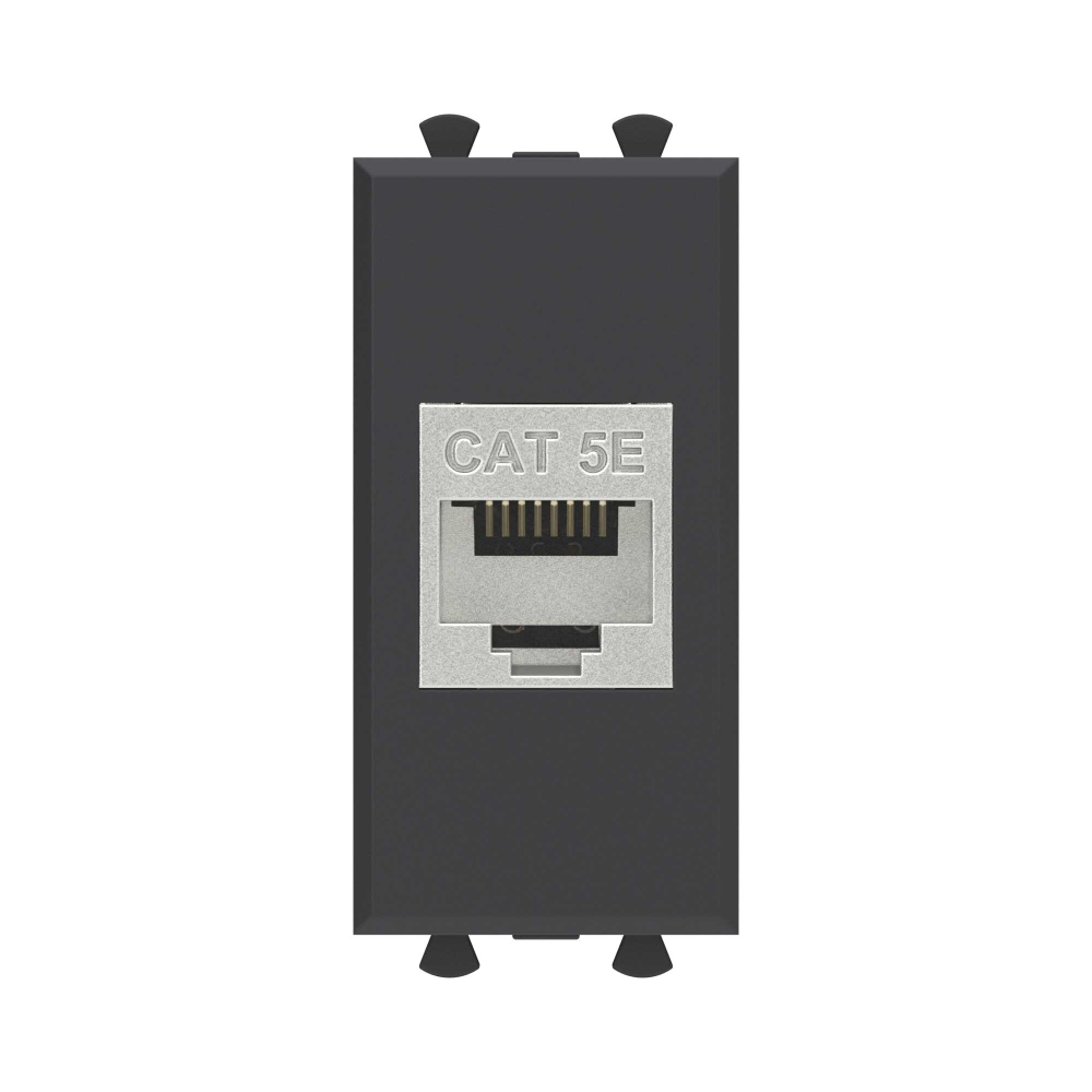 Компьютерная розетка RJ-45 без шторки модульная, кат.5е экранированная, "Avanti", "Черный матовый", 1 модуль