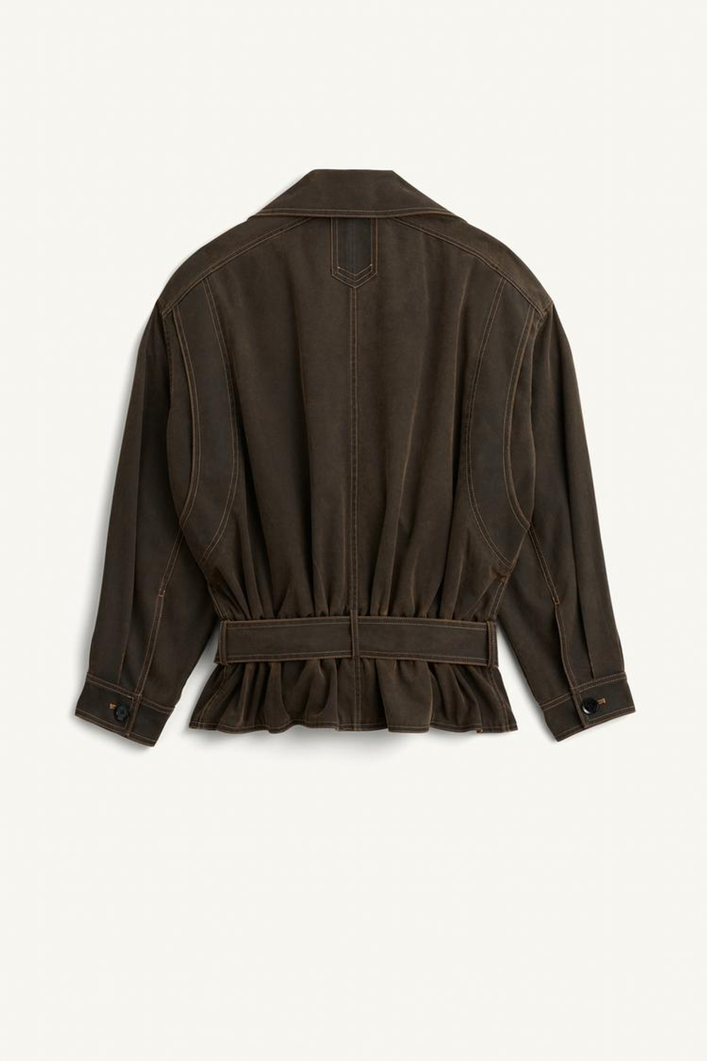 ZARA КУРТКА С ОТЛОЖНЫМ ВОРОТНИКОМ И ПОЯСОМ, КОРИЧНЕВЫЙ