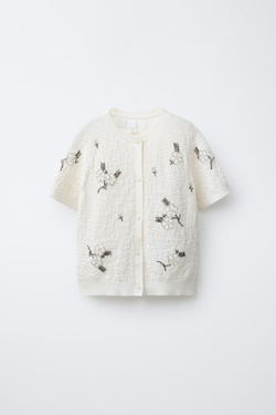 ZARA КАРДИГАН С ВЫШИВКОЙ, БЕЖЕВЫЙ