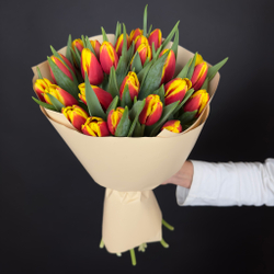 Bouquet of 25 red and yellow tulips