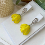 LEFIREL' Серьги серебряные женские "Зарнина" с цветами из муранского стекла / ювелирные украшения из родированного серебра 925