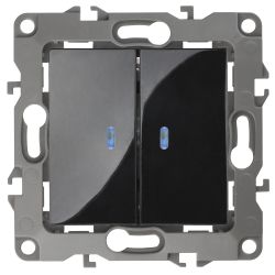 12-1106-06 ЭРА Переключатель двойной, 10АХ-250В, IP20, Эра12, чёрный | Эра 12 Черный