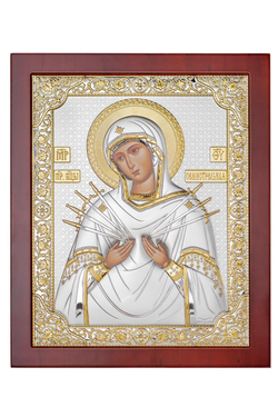 Семистрельная БМ, икона прямоугольная с рамкой, красное дерево 210х260