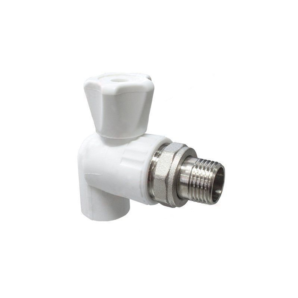 Кран шаровой для радиатора ПП 20-1/2'' PN 25, угловой, с американкой, белый, Valfex