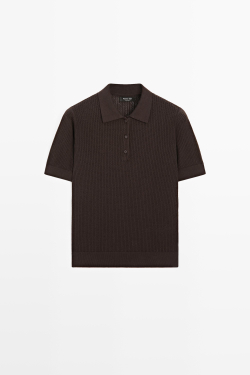 Massimo Dutti Ажурное поло из смесового хлопка, коричневый