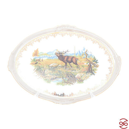 Поднос овальное Queen's Crown Aristokrat Охота бежевая 37 см
