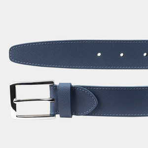 Ремень мужской 40 мм из кожи сафьяно, синего цвета