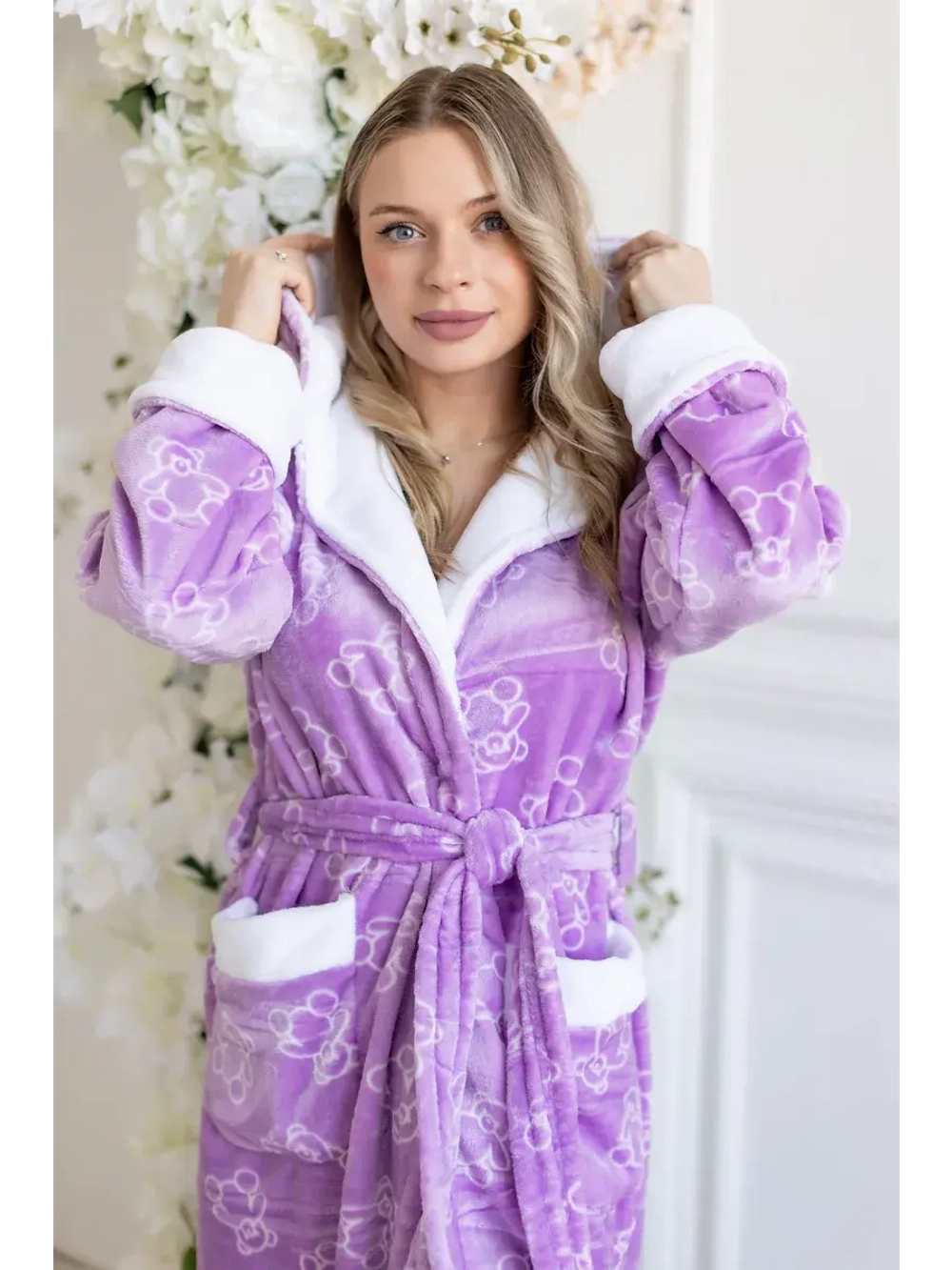 Халат махровый с капюшоном теплый