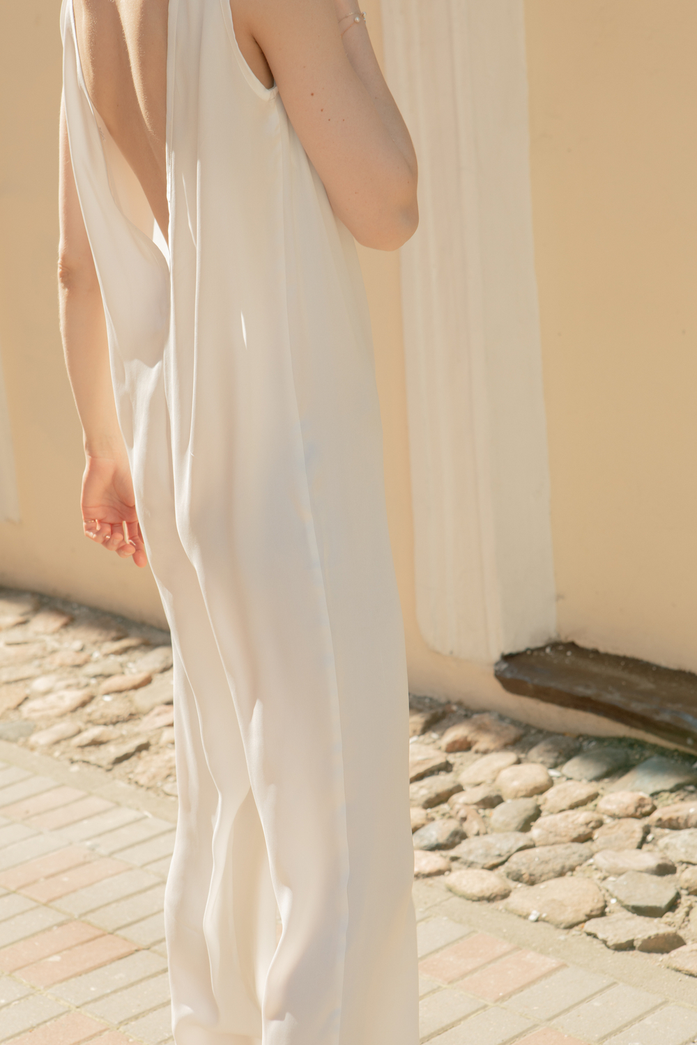 Silk jumpsuit with deep back neckline