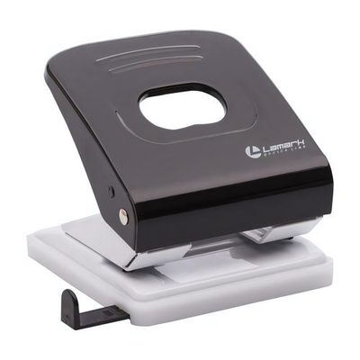 Дырокол 30л с линейкой Mettallic черный (Lamark)