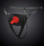 Черные кожаные универсальные трусики со штырьком для насадок и вырезом (Размер: S-M-L) (Цвет: черный)