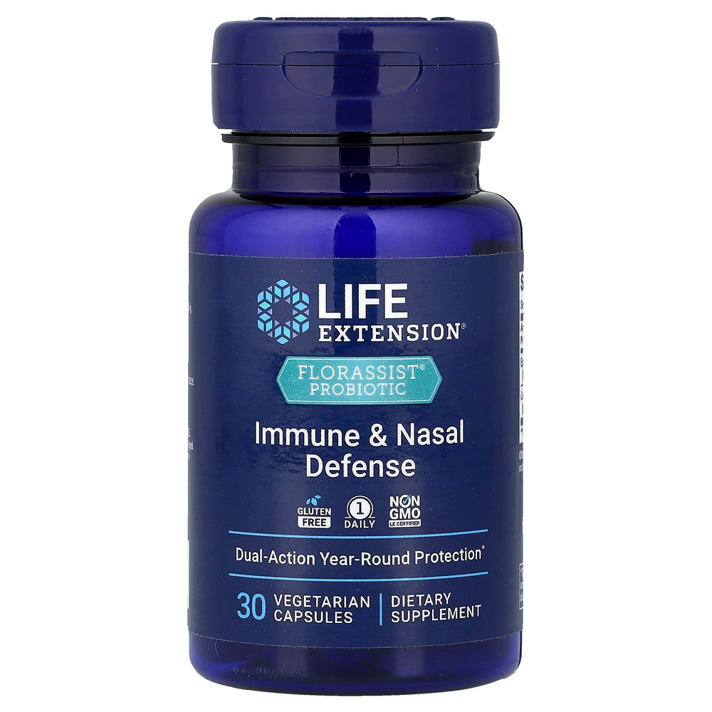 Life Extension, FLORASSIST®, пробиотик, иммунная и назальная защита, 30 вегетарианских капсул