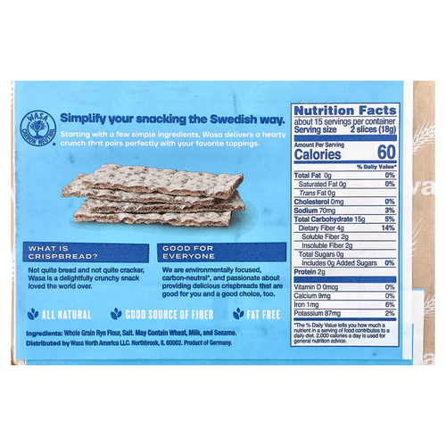 Wasa Flatbread, хлебцы, светлый ржаной, 270 г (9,5 унции)