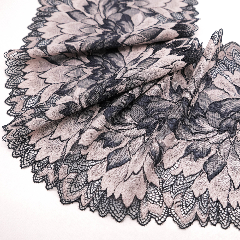 Кружево эластичное ПУДРА/СЕРЫЙ, 19см, Китай