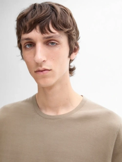 Massimo Dutti Хлопковый свитер с длинными рукавами, бежевый