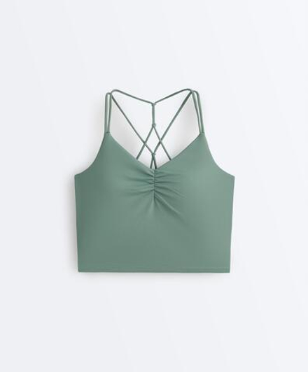 Oysho Топ Comfortlux, перекрестные бретели, зеленый
