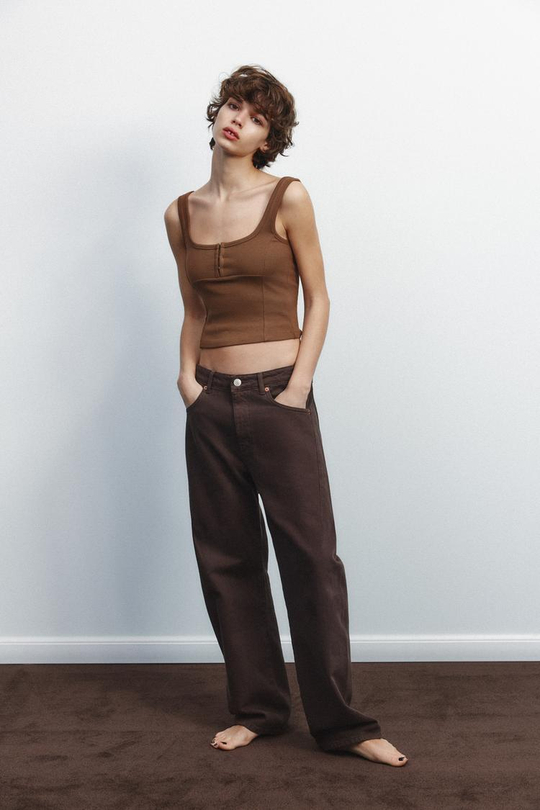 ZARA ТОП С РЕМЕШКАМИ, КОРИЧНЕВЫЙ