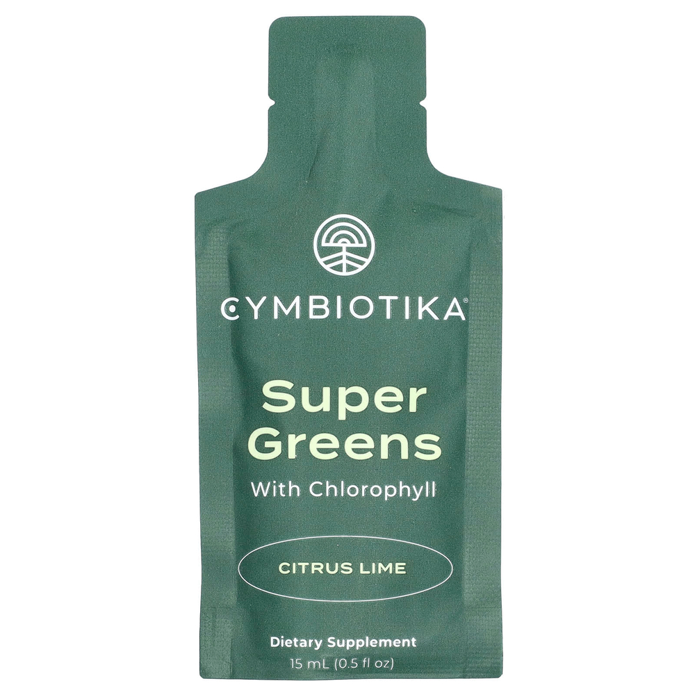 Cymbiotika, Super Greens, с хлорофиллом, цитрусовым и лаймом, 30 пакетиков (15 мл) каждый