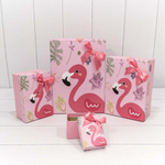 Коробка 29х21х11.5 см Набор 4 шт "Фламинго на розовом фоне" (Розовый)