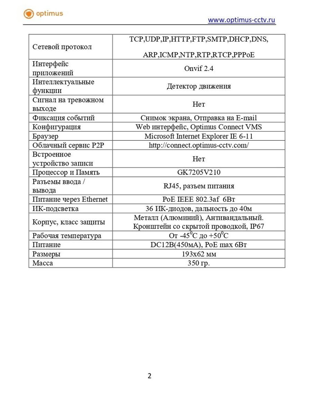 Видеокамера Optimus IP-E012.1(2.8)PE_V.4 (b)