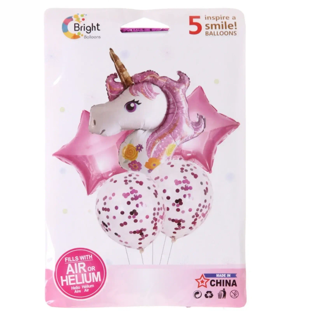 Воздушные шары 5 шт. «Милый Единорожек» (10045см - Единорог, 45см,12»/24см)