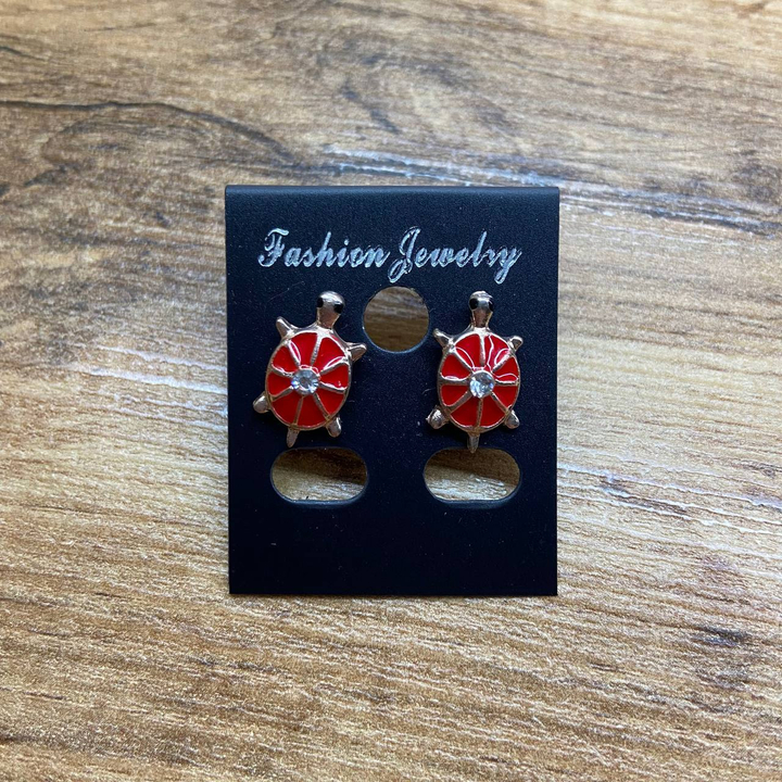 Серьги Small Черепашка стразы  эмаль цветная цвет красный металл золотистый
