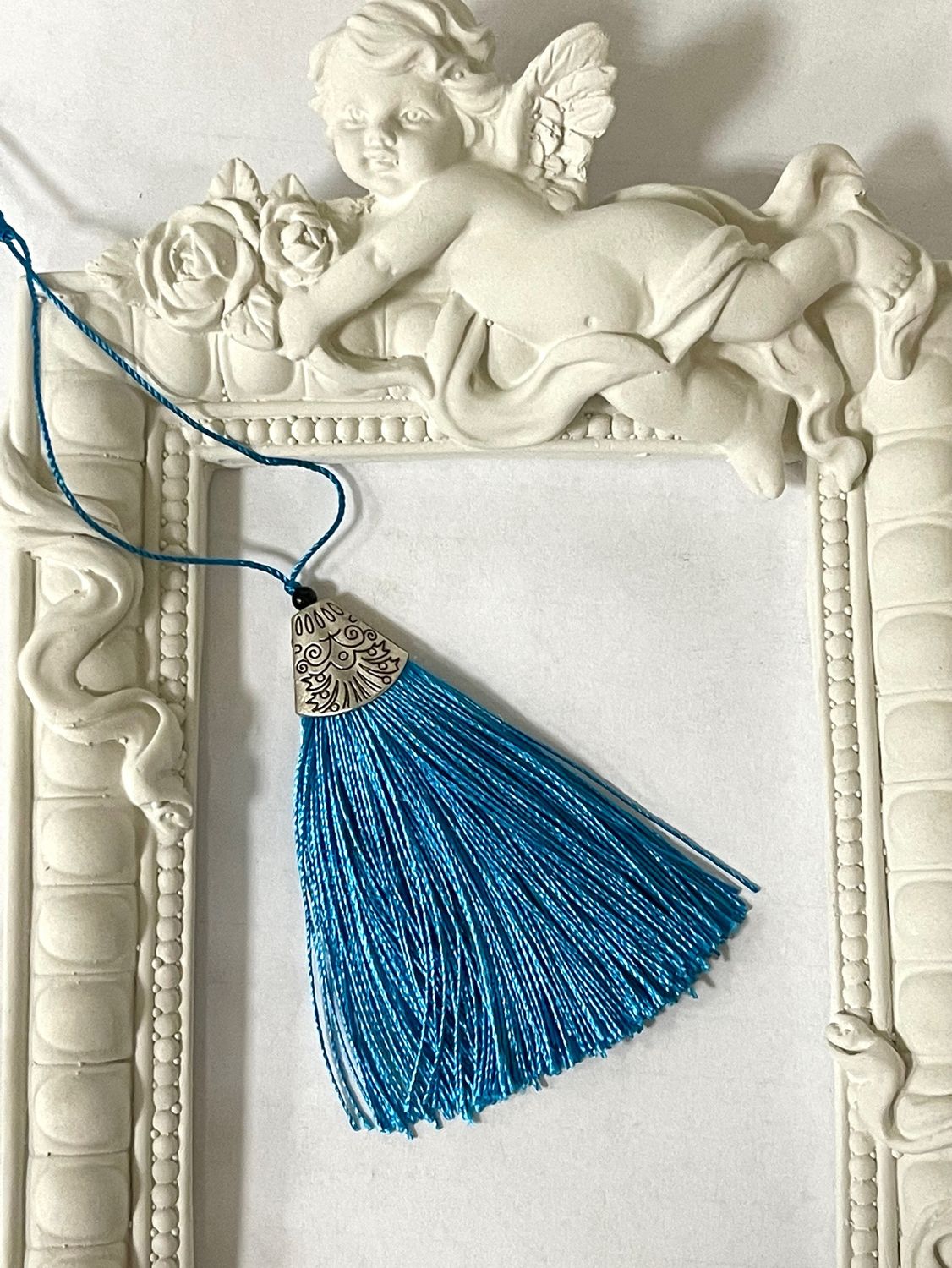 декоративная кисточка, цвет голубой, с металлическим наконечником .9см