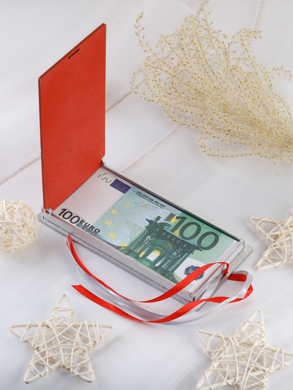 Купюрница деревянная, покраска акрил, с атласной леной