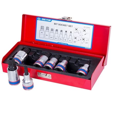 Цена на KING TONY (4117PR) Набор торцевых насадок 1/2", SPLINE, M6-M18, 7 предметов
