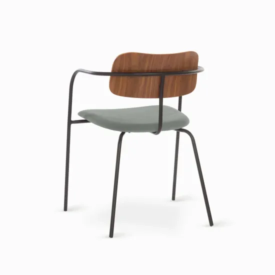 Обеденный стул Gloster металлический каркас, серая ткань и спинка из дерева