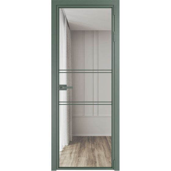 Алюминиевая дверь 2AX зелёный воск стекло прозрачное