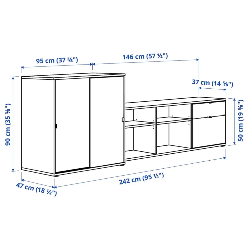 Комбинация для хранения - VIHALS  IKEA/ ВИХАЛС ИКЕА, 242х37х90 см, серый